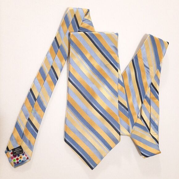 City of London 100% Silk 61" Regimental Striped Necktie Blue and Yellow - Picture 1 of 8